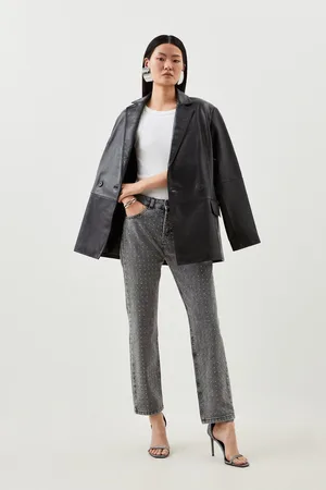 Karen Millen High Rise Slim Leg Embellished Jeans