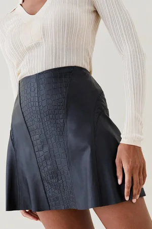 Karen Millen Leather Croc Panelled Flippy Hem Mini Skirt