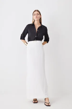 Karen Millen Linen Nautical Button Detail Midi Skirt