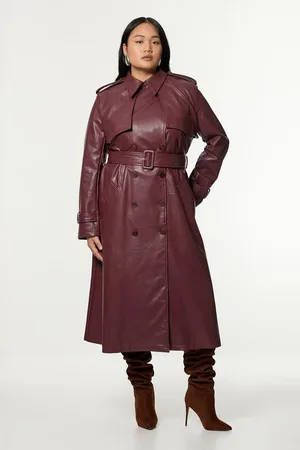 Karen Millen Plus Size Tailored Faux Leather Belted Trench Coat
