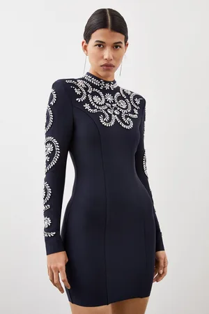 Karen Millen Figure Form Bandage Embellished Knit Mini Dress