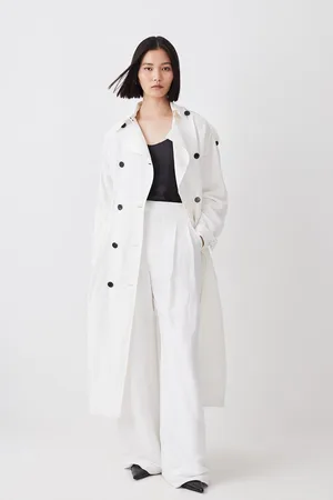 Karen Millen Polished Linen Rounded Sleeve Trench Coat
