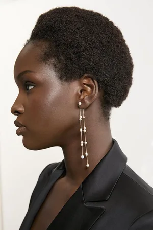 Karen Millen Freshwater Pearl Double Drop Long Earring