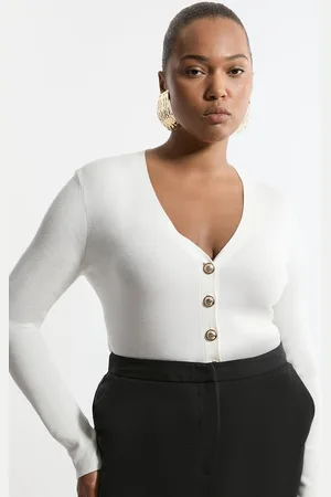 Karen Millen Plus Size Viscose Blend Knit Stripe Cardigan