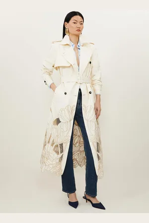 Karen Millen Tailored Cutwork Embroidered Belted Trench Coat