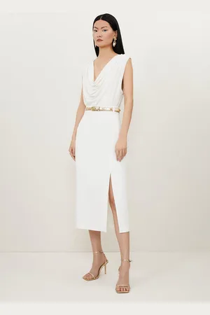 Karen Millen Tailored Polished Viscose Slit Detail Midi Skirt
