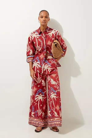 Karen Millen Printed Cotton Voile Beach Trousers