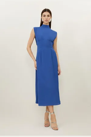 Karen Millen Georgette Belted Pin Tuck Midi Dress