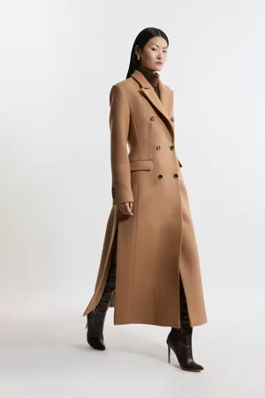 Karen Millen Premium Italian Manteco Wool Double Breasted Tailored Maxi Coat
