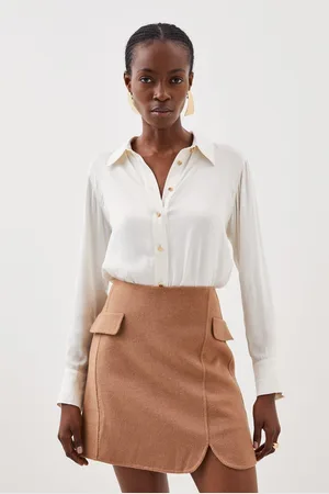Karen Millen Tailored Double Faced Wool Blend Pocket Detail Mini Wrap Skirt