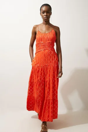 Karen Millen Viscose Metallic Thread Strappy Woven Sun Dress