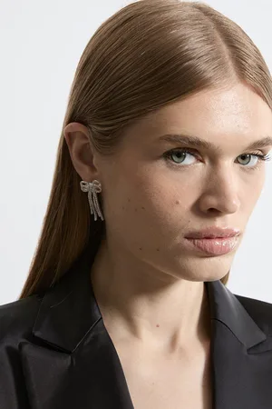 Karen Millen Diamante Bow Drop Earrings