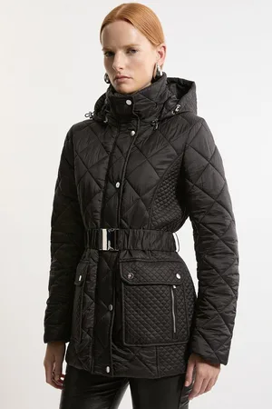 Karen Millen Diamond Quilted Belted Short Padded Coat