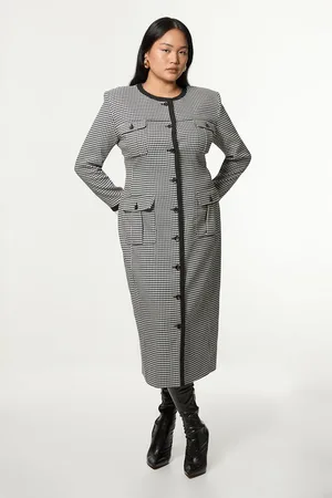Karen Millen Plus Size Tailored Black Check Maxi Dress