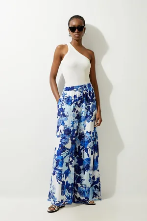 Karen Millen Floral Printed Morocain Woven Trousers