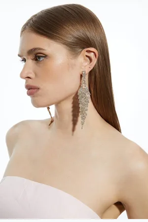 Karen Millen Premium Diamante Drop Long Earrings
