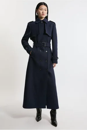 Karen Millen Italian Wool Tailored Belted Trench Maxi Coat