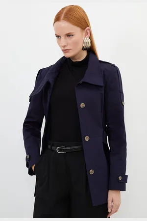 Karen Millen Tailored High Neck Belted Short Trench Coat