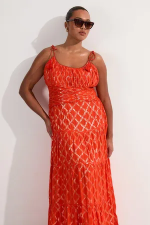 Karen Millen Plus Size Metallic Viscose Georgette Strappy Woven Sun Dress