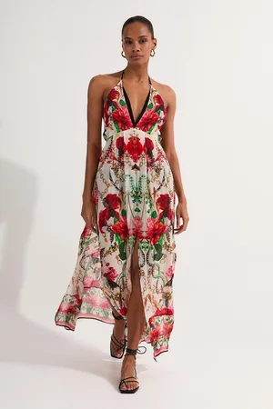 Karen Millen Beach Viscose Georgette Mirrored Rose Print Woven Maxi Dress