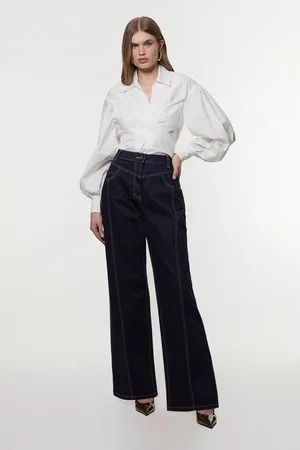 Karen Millen Petite Denim Contrast Stitch Detail Straight Leg Jean