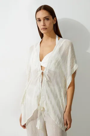 Karen Millen Beach Metallic Thread Kimono Woven Top