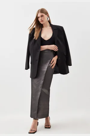 Karen Millen Tailored Metallic Wrap Detail Maxi Pencil Skirt