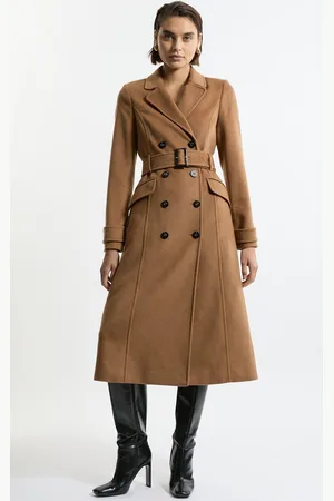 Karen Millen Tailored Wool Blend Double Breasted Buckle Belted Midi Coat