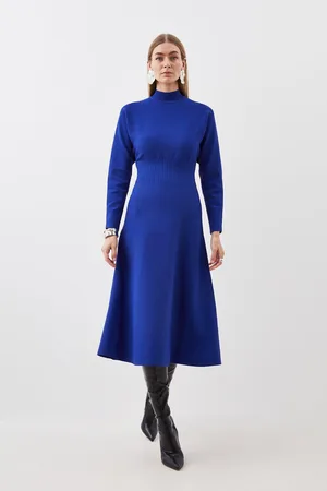Karen Millen Premium Viscose Blend Body Contouring Cinched Waist Knit Batwing Dress