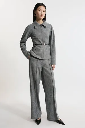 Karen Millen Textured High Waist Wide Leg Tailored Trousers