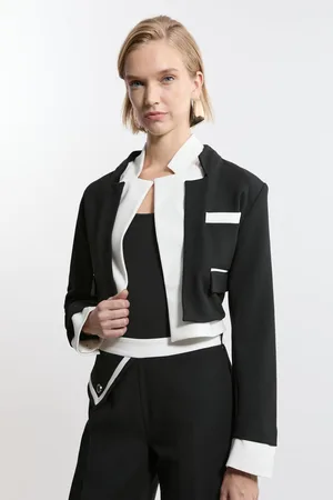 Karen Millen Compact Stretch Colour Block Cropped Tailored Jacket