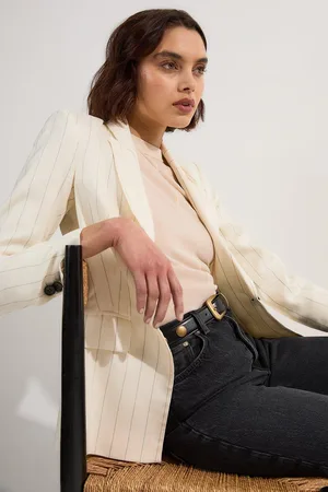 Karen Millen Premium Linen Viscose Pinstripe Tailored Jacket