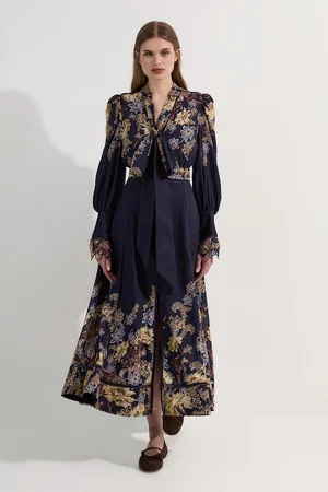 Karen Millen Voile Floral Border Print Woven Maxi Dress With Ladder Lace Trim