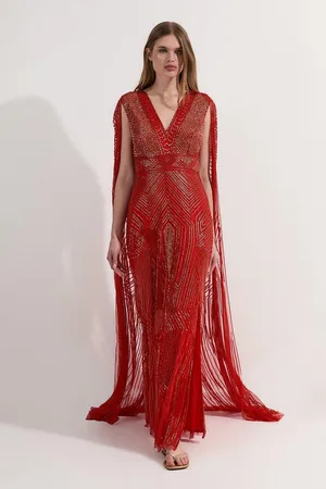 Karen Millen Premium Embellished Caped Maxi Dress