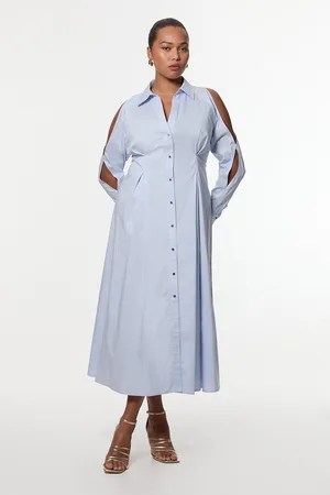Karen Millen Plus Size Cotton Poplin Woven Shirt Dress With Chain Detail