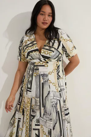 Karen Millen Plus Size Roma Print Cotton Sateen Full Skirt Woven Midi Dress