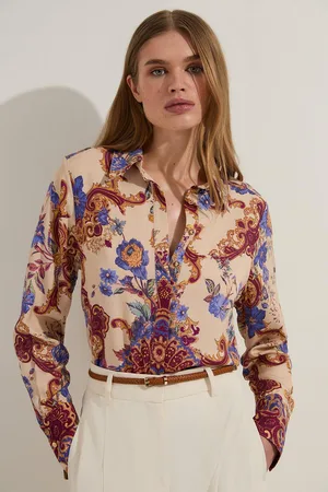 Karen Millen Premium Viscose Linen Paisley Border Print Woven Shirt