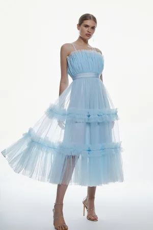 Karen Millen Tulle Bandeau Tiered Midi Dress