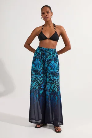 Karen Millen Ombre Butterfly Viscose Georgette Beach Wide Leg Trouser