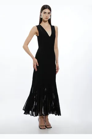 Karen Millen Viscose Blend Sheer Skirt Maxi Knit Dress