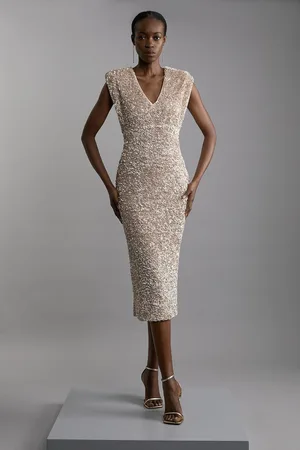 Karen Millen Petite Textured Sequin Sleeveless Midi Dress