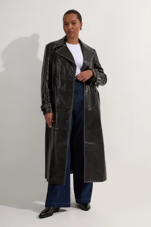 Karen Millen Plus Size Leather Stitch Detail Tailored Trench Coat