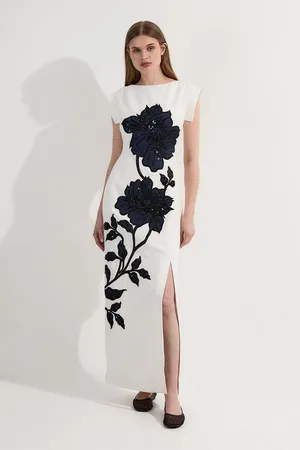 Karen Millen Premium Summer Embellished Applique Tailored Maxi Dress