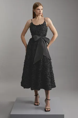 Karen Millen Textured Rosette Bow Detail Prom Dress