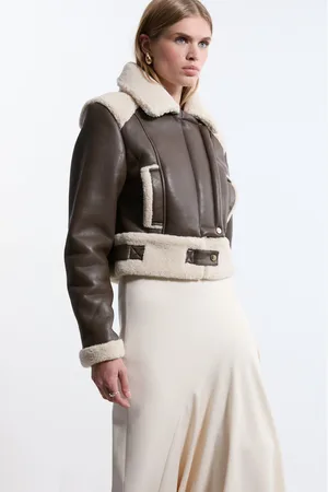 Karen Millen Faux Fur Aviator Crop Jacket