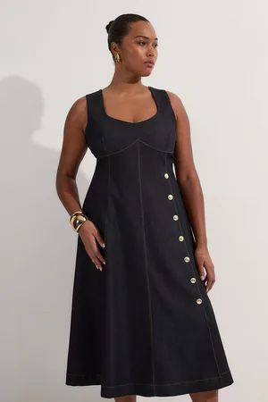 Karen Millen Plus Size Tailored Denim Sleeveless Full Skirted Midi Dress