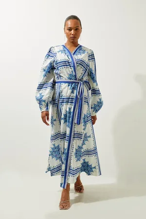 Karen Millen Plus Size Printed Cotton Voile Maxi Beach Dress