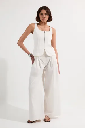 Karen Millen Tailored Denim Peplum Wide Leg Jumpsuit