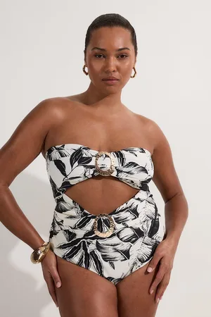Karen Millen Plus Size Slinky Palm Print Cut Out Swimsuit