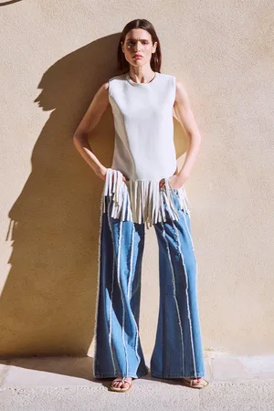 Karen Millen Denim Tassel Detail Wide Leg Jeans